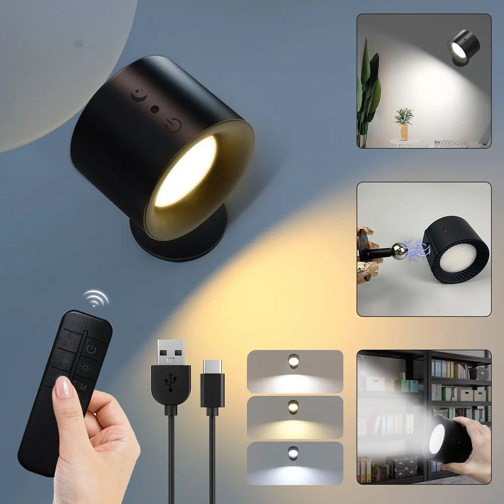 LED lámpara de pared giratoria 360º inalámbricas para dormitorio