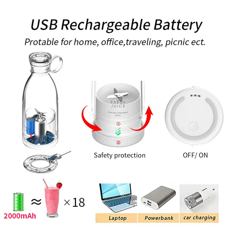 Licuadora exprimidora recargable portátil + cargador