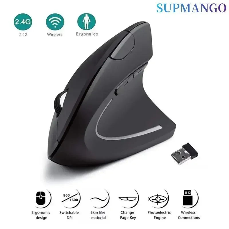 Mouse inalámbrico Vertical, ergonómico de 2,4 GHz