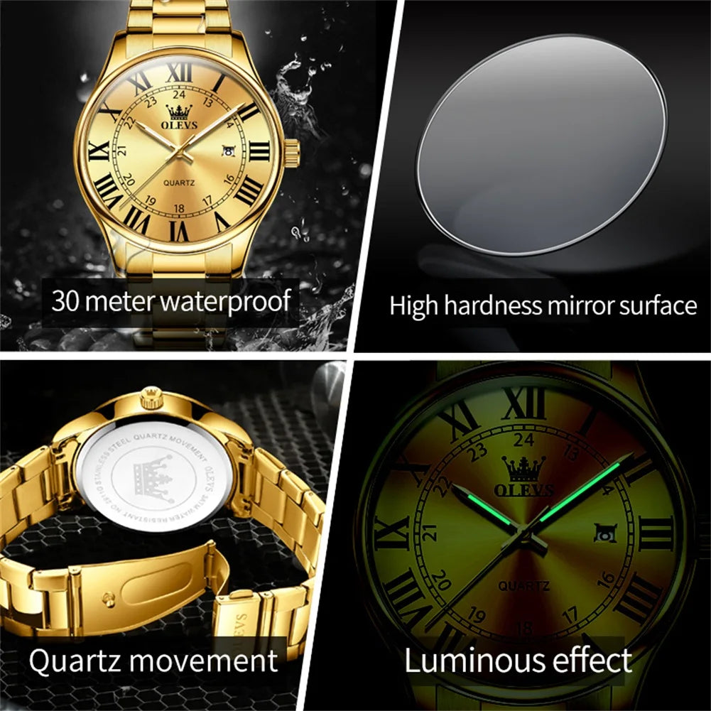 Reloj dorado de hombre OLEVS resistente al agua