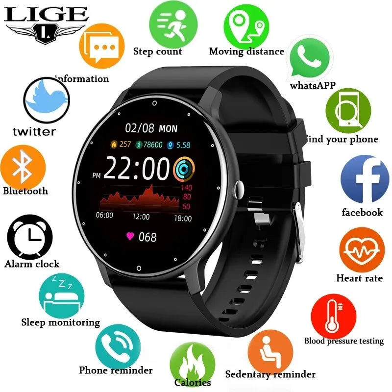 Reloj inteligente LIGE con pantalla táctil, resistente al agua
