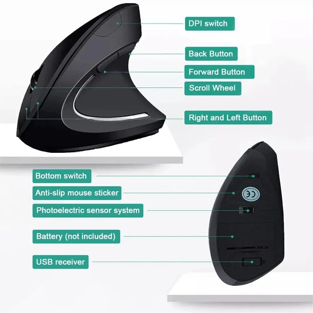 Mouse inalámbrico Vertical, ergonómico de 2,4 GHz